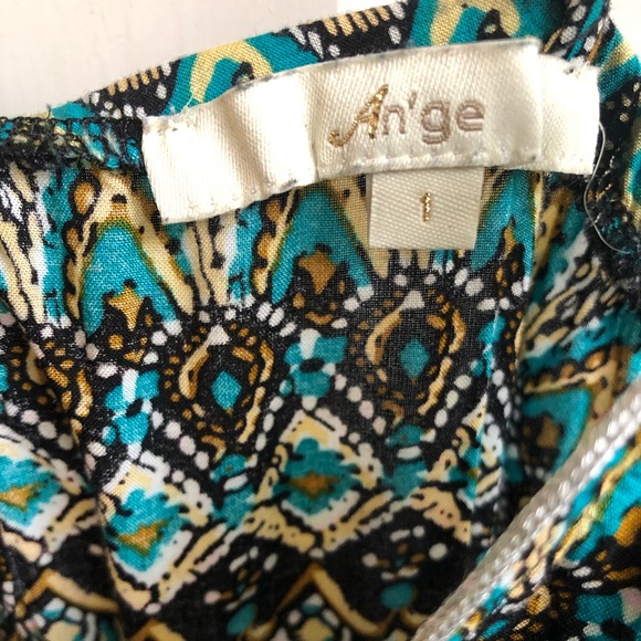 Angé Midi Dress Green Blue Print Straps 1 - Picture 3 of 4